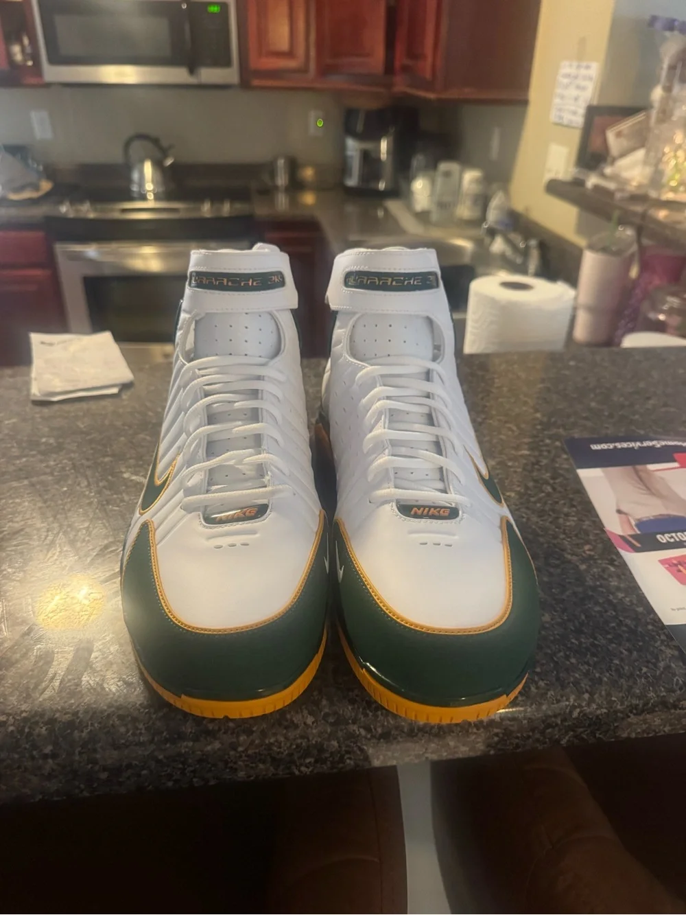 Nike White Green Gold Birdy High-Top Basketball Shoes 2k4